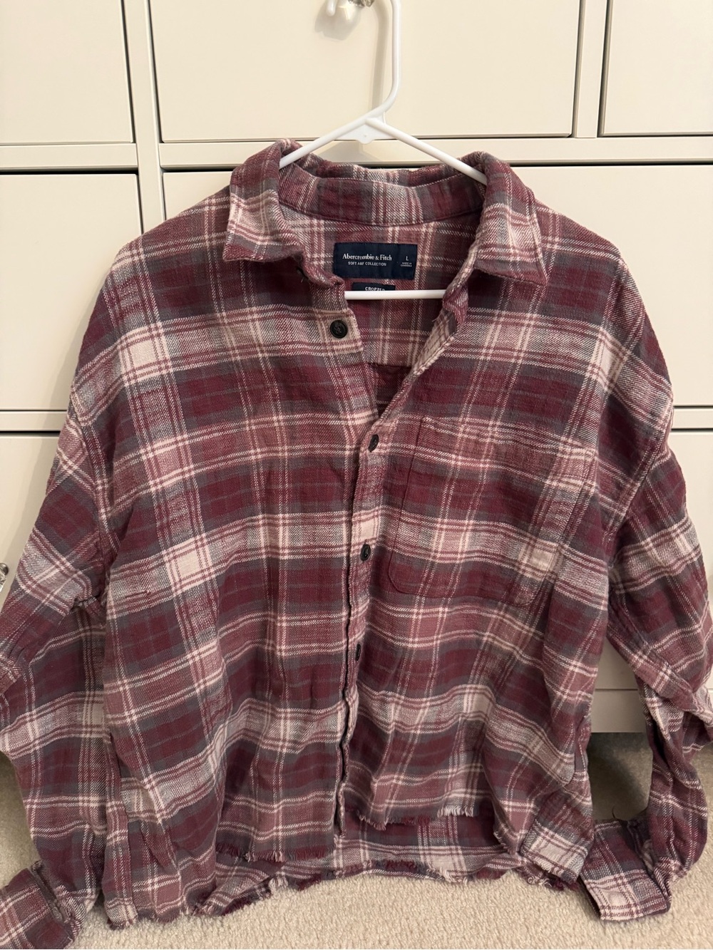 Abercrombie & Fitch Maroon Plaid Long-Sleeve Shirt (cropped)
